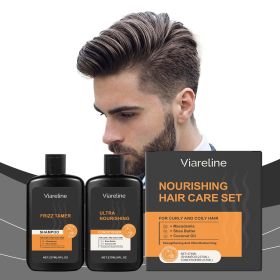 Men Curly Coily Hair Shampoo & Conditioner Set, Frizz Tamer Ultra Nourishing Hair Care Kit with Macadamia Shea Butter Coconut Oil